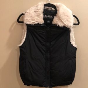 Big Chill black puffer vest jacket sleeveless sherpa trim zip pockets size small